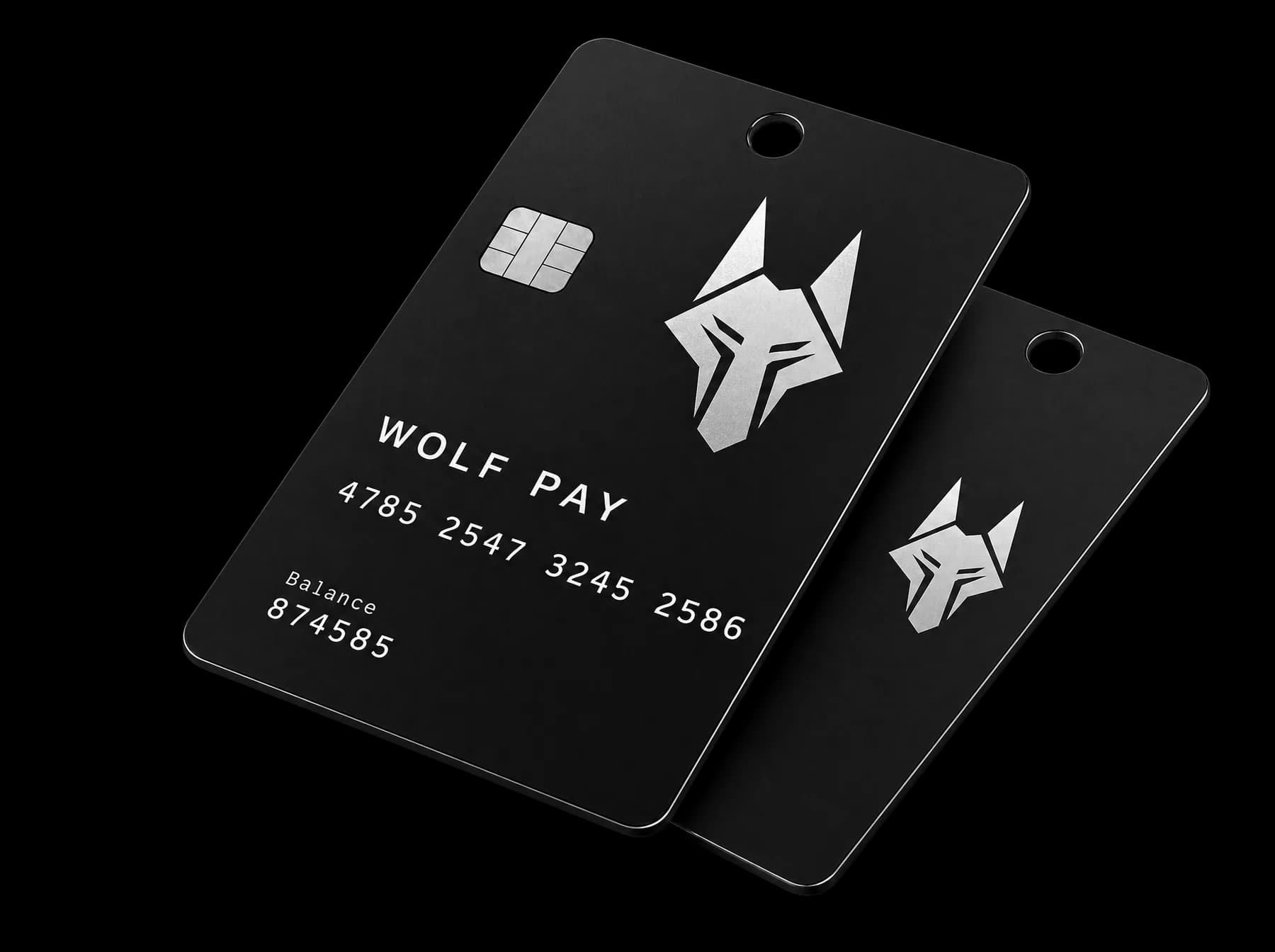 Two matte black Wolf Pay cards